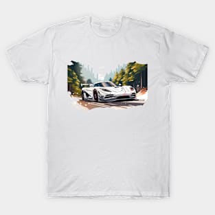 Koenigsegg Race White Cartoon Print T-Shirt